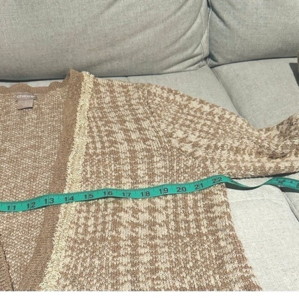 Chicos Sweater‎ Sz Lg Novelty Yarn Detail Cardigan Taupe Heather Neutral - Picture 10 of 10